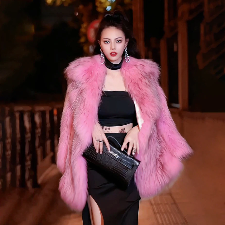 FLAME QUEEN/火焰皇后 绝色佳人 进口貉子毛编织皮草外套中长款女