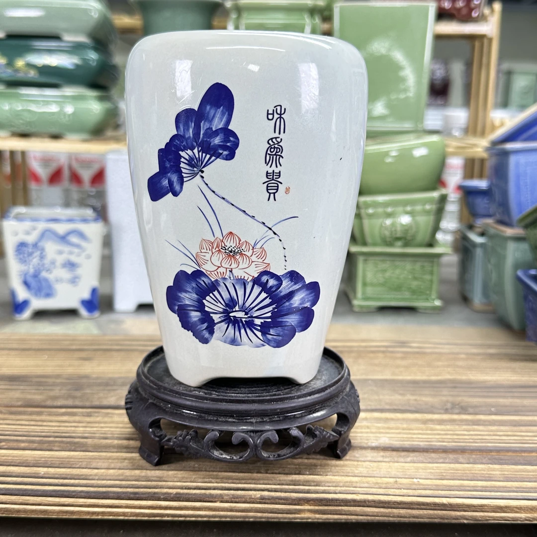 浮力518内径7高14兰花盆小签筒悬崖高温陶瓷飘枝绿植烤花纸工艺