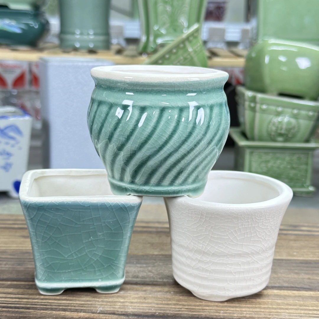 【直播浮力518】口7高6左右到手3个冰裂花盆高温陶瓷拇指迷你小花盆