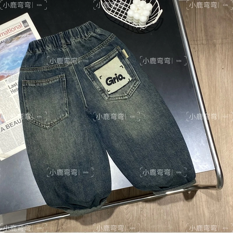 Q80秋季儿童新款后袋Grio贴布牛仔长裤