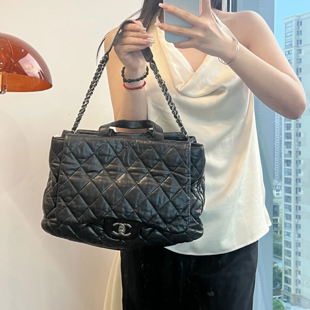 95新 Chanel/香奈儿 chanel 黑银双子星双面cf单肩包包