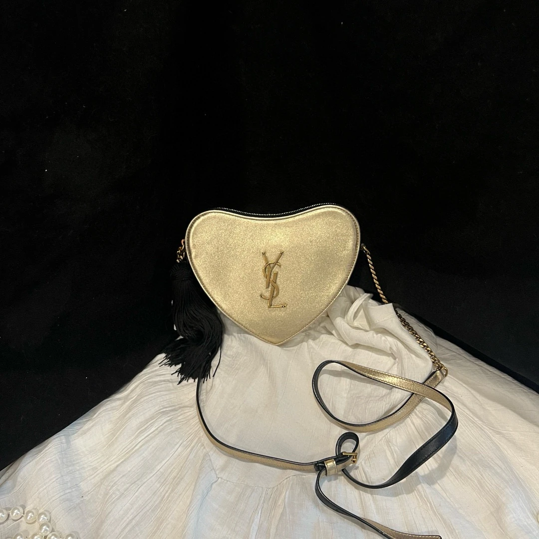 95新 YSL/圣罗兰 ysl 香槟金爱心爱心斜挎包