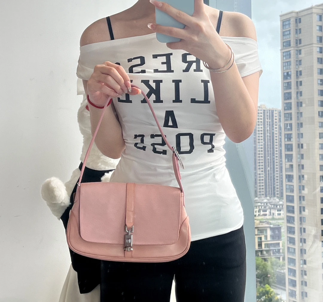 95新 GUCCI/古驰 gucci 粉色jackie单肩包
