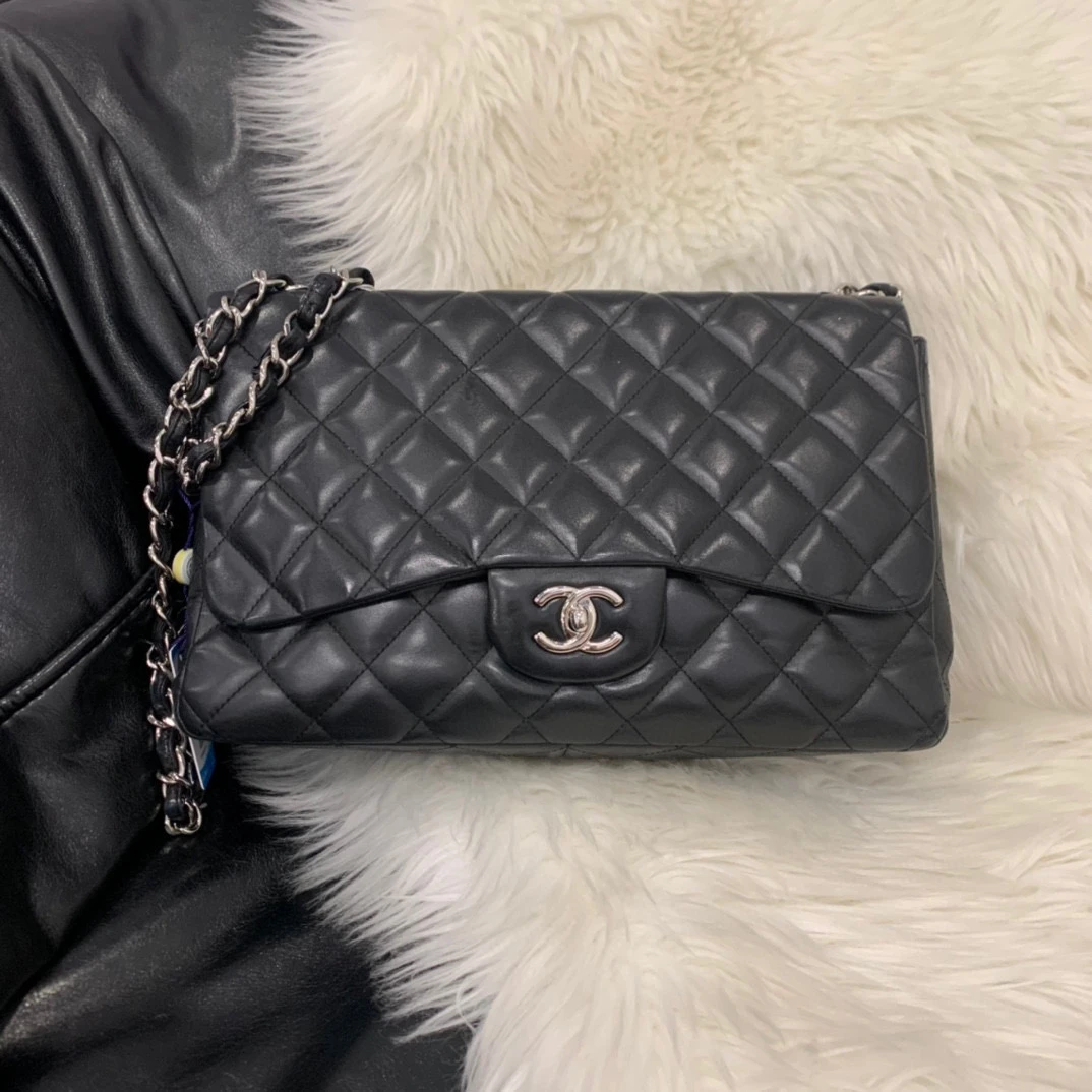 95新 Chanel/香奈儿 chanel黑银jumbo链条包全款17999拆单链接