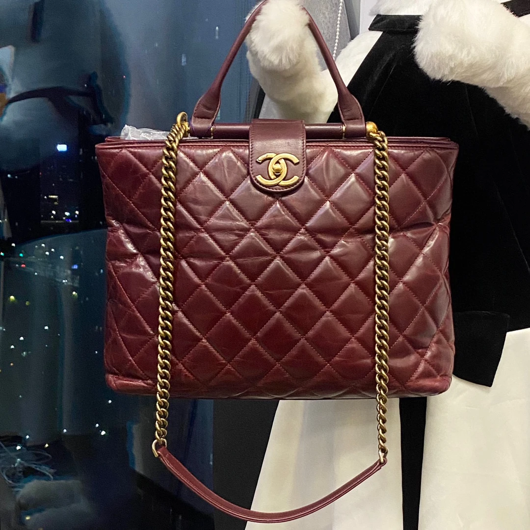 95新 Chanel/香奈儿 chanel波尔多酒红托特包