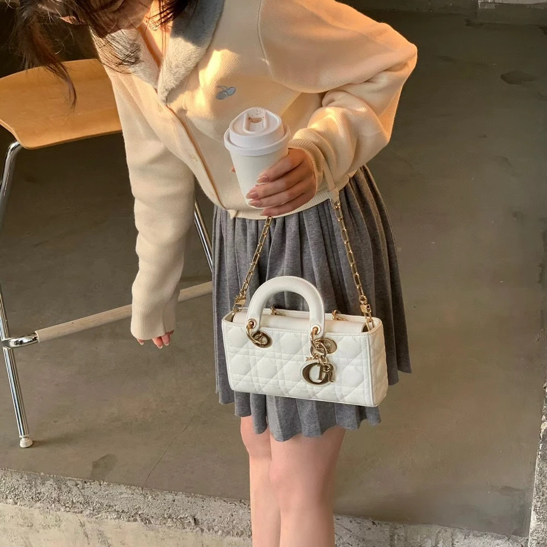 95新 DIOR/迪奥 dior奶油白Lady D-Joy手提包