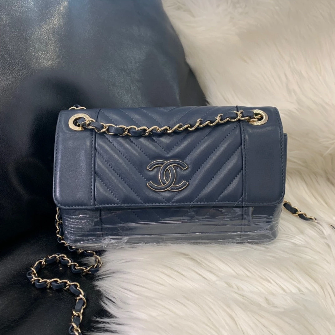 95新 Chanel/香奈儿 chanel深蓝色V纹单肩包1301