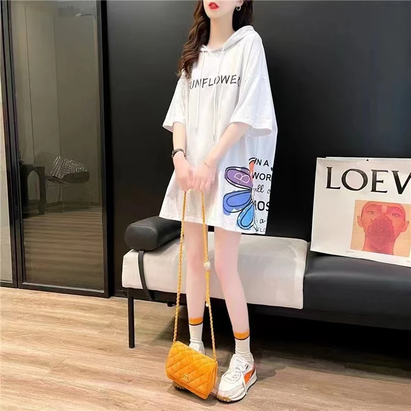 2024新款简约百搭宽松字母印花款连帽T恤222