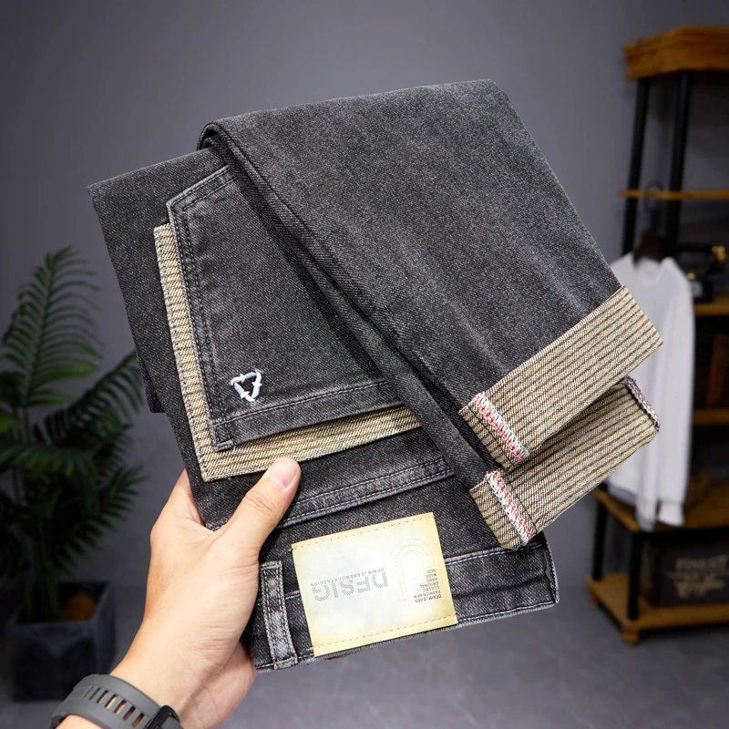 男士牛仔裤裤子秋冬加绒加厚修身直筒小脚裤锥形保暖休闲裤潮流