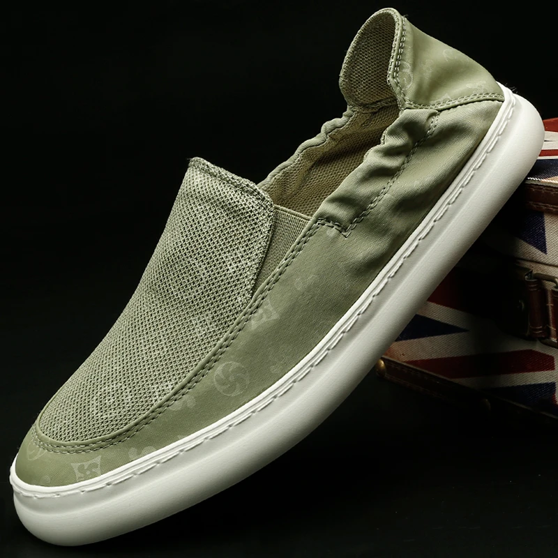 24072 男鞋休闲百搭夏季透气潮鞋舒适软底板鞋一脚蹬网面印花布鞋