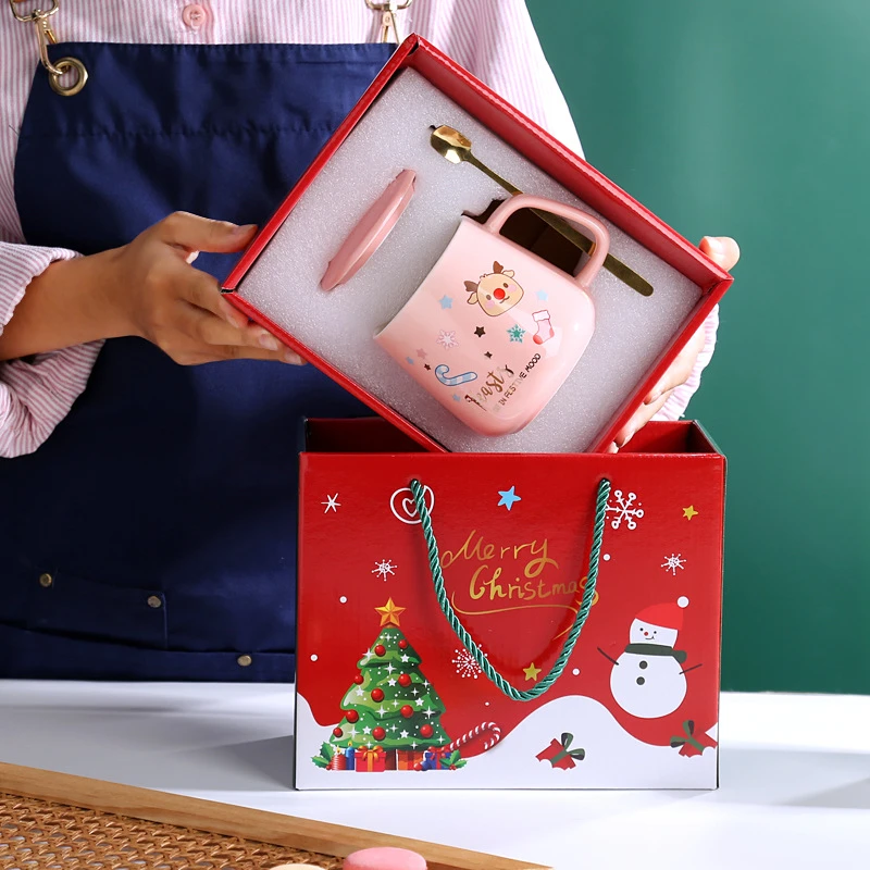 创意陶瓷杯带盖勺圣诞马克杯可爱情侣水杯咖啡杯家用大容量对杯