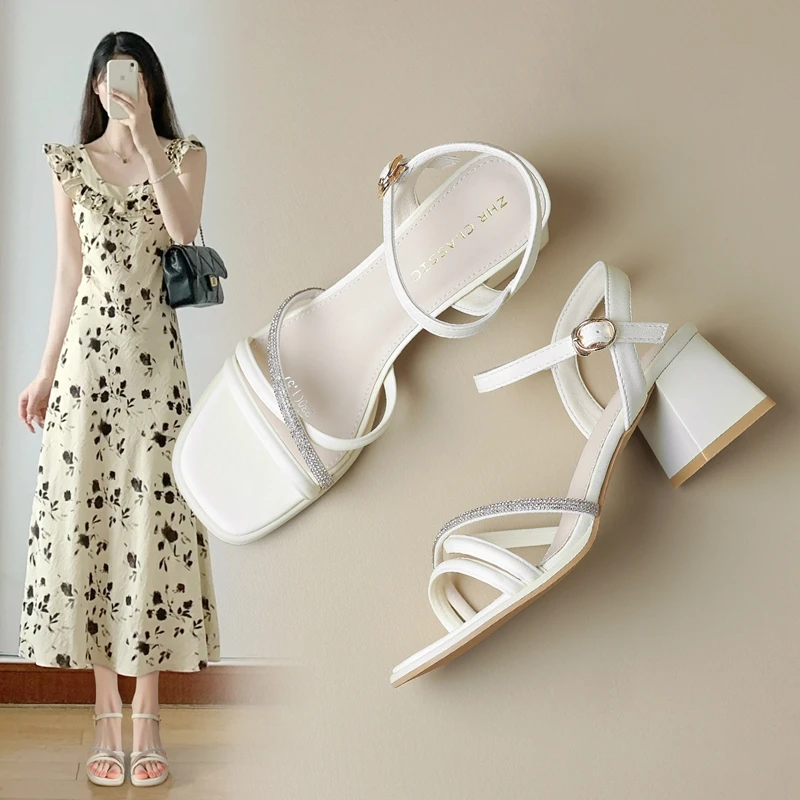 ZHR凉鞋女夏季外穿高级感爆款仙女风配裙子外出一字带高跟鞋粗跟