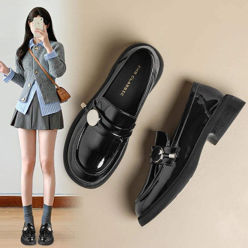 ZHR厚底乐福鞋女春夏新款英伦镜面小皮鞋爆款软底一脚蹬单鞋女款