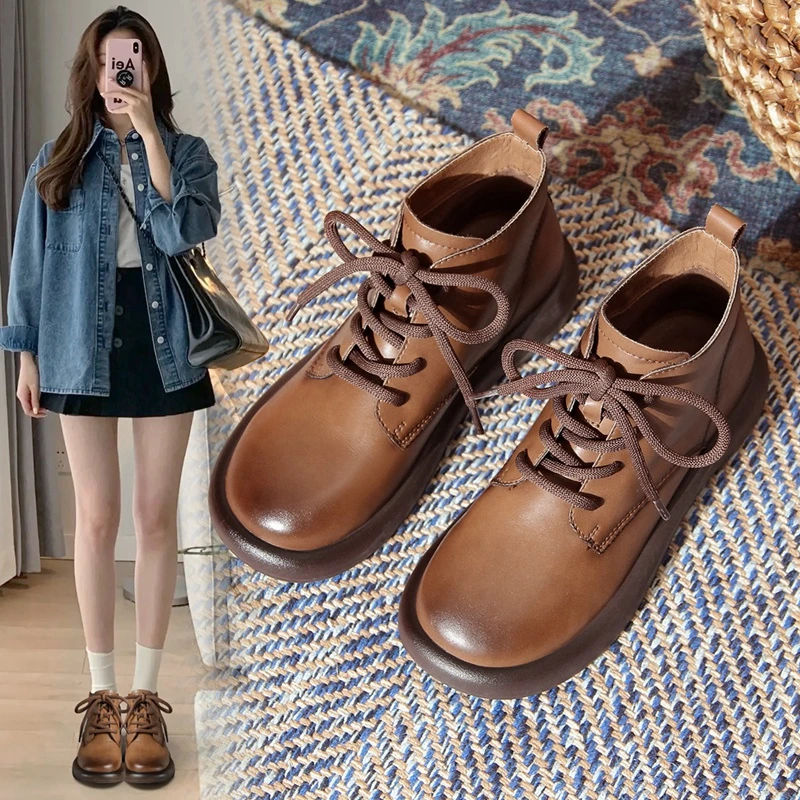 ZHR中性风软面平底短靴女靴2024新款雅丹风柔软时尚洋气马丁靴女