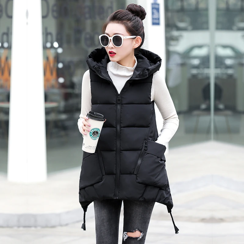 2024新款女装中长款棉马甲韩版修身显瘦时尚学生连帽百搭坎肩