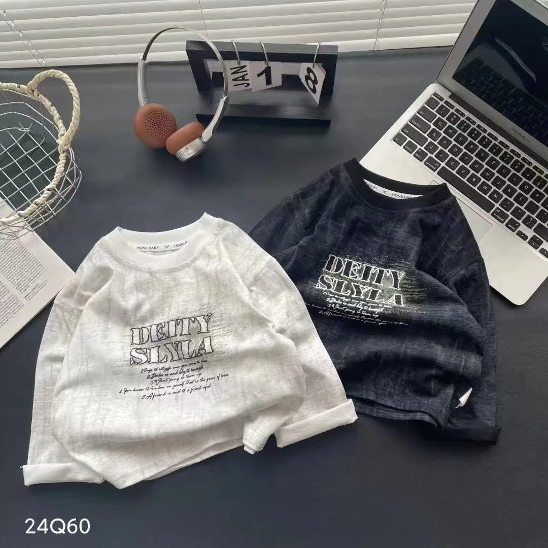 6617-儿童秋款长袖T恤2024秋季新款扎染印花上衣t男中小童打底衫