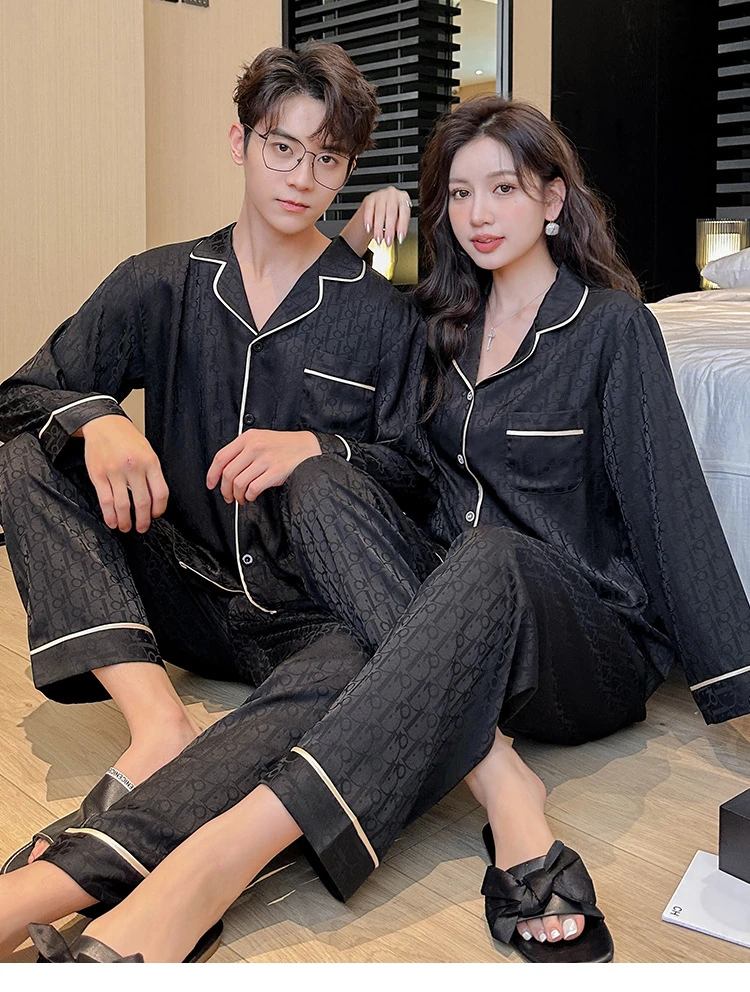 睡衣女套装大码男士长袖春秋季情侣夏季女红色薄款宽松韩版春秋款