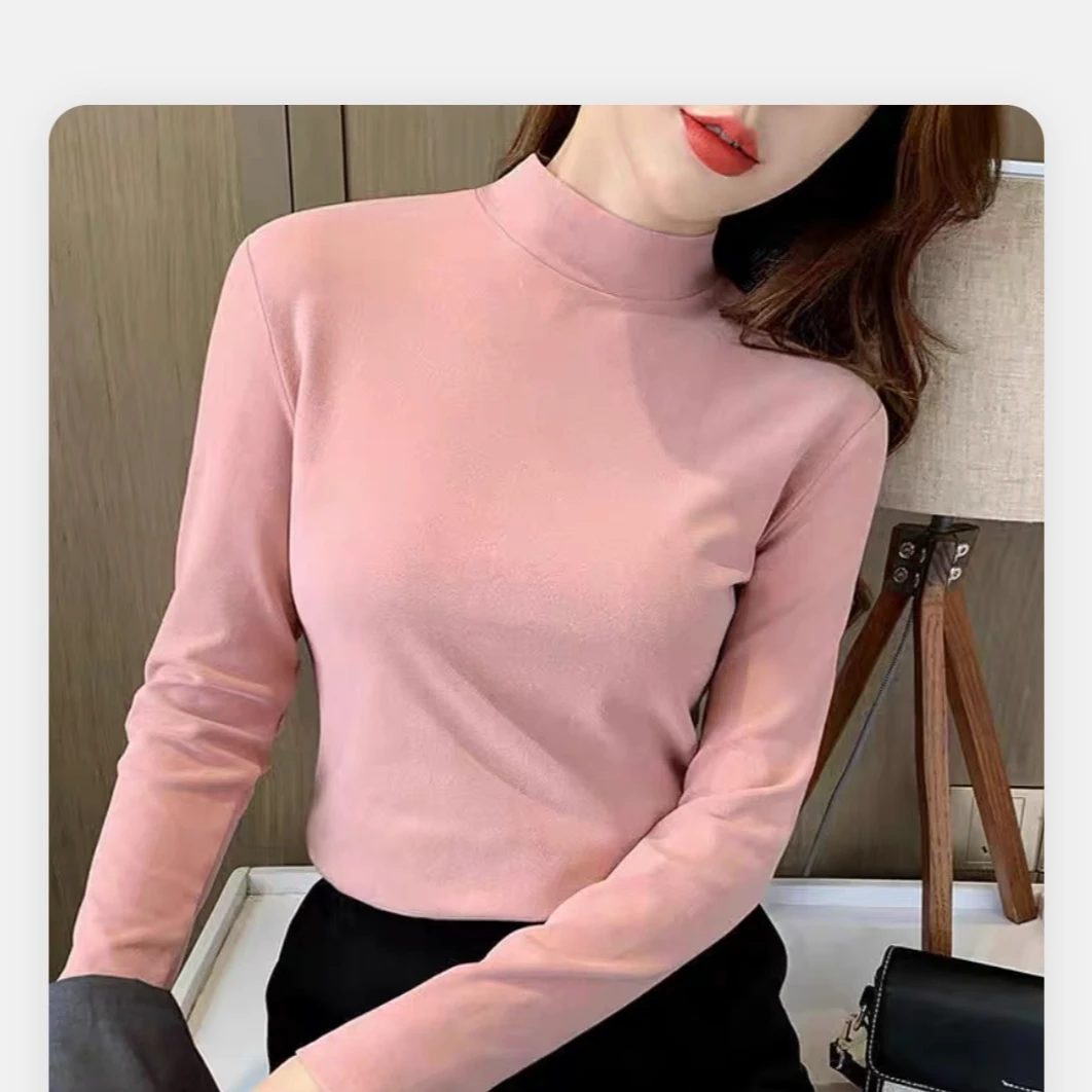 双面德绒半高领保暖打底衫