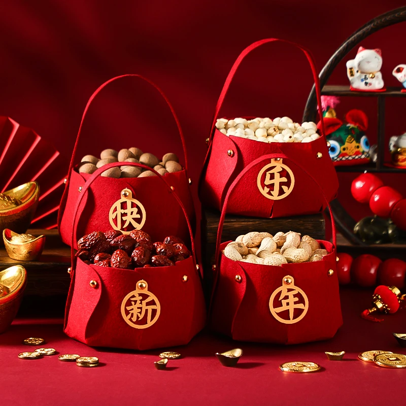 新年春节装饰品2024龙年新款过年客厅场景喜庆布置手提篮年货摆件
