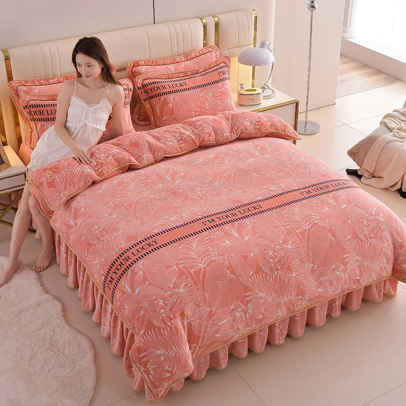 【活动中】秋冬新品加厚牛奶绒四件套双面绒床裙抗静电不掉毛加绒