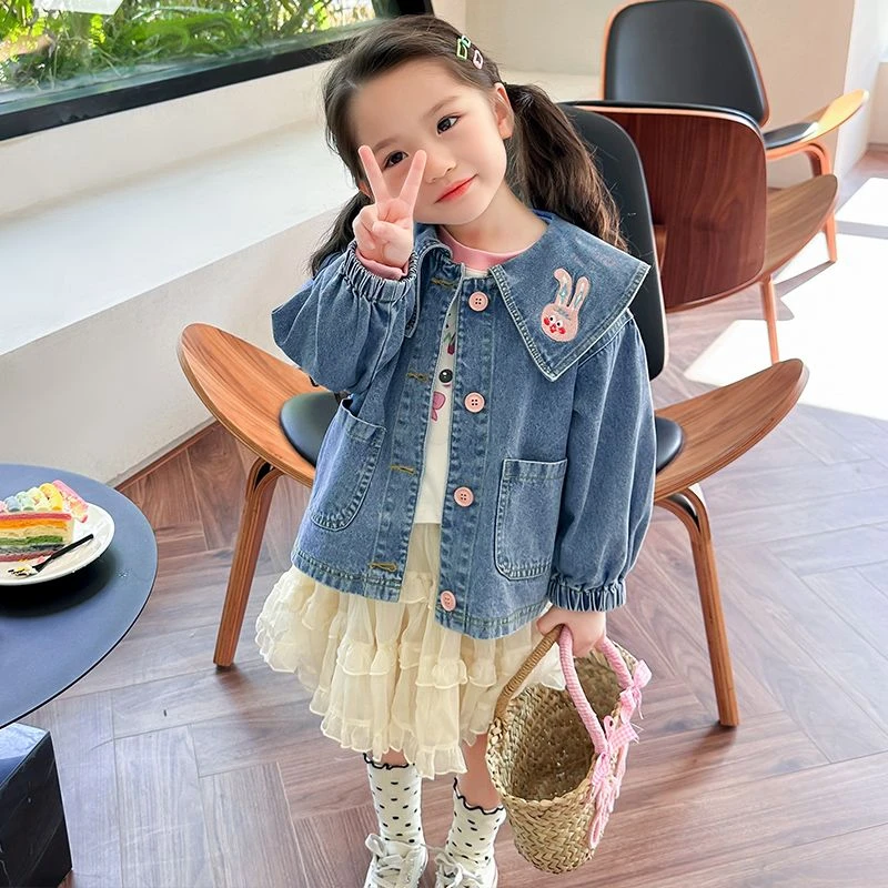 【平替好物】女童牛仔外套春秋款2025新款洋气儿童秋装卡通夹克上衣