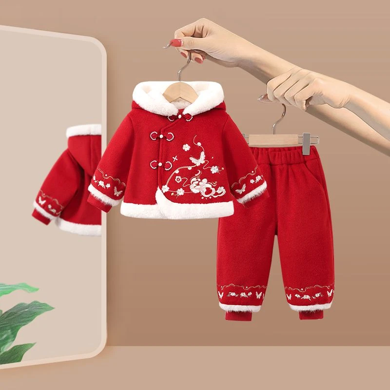 女童拜年服套装冬季宝宝周岁礼服中国风过新年冬装儿童唐装衣服