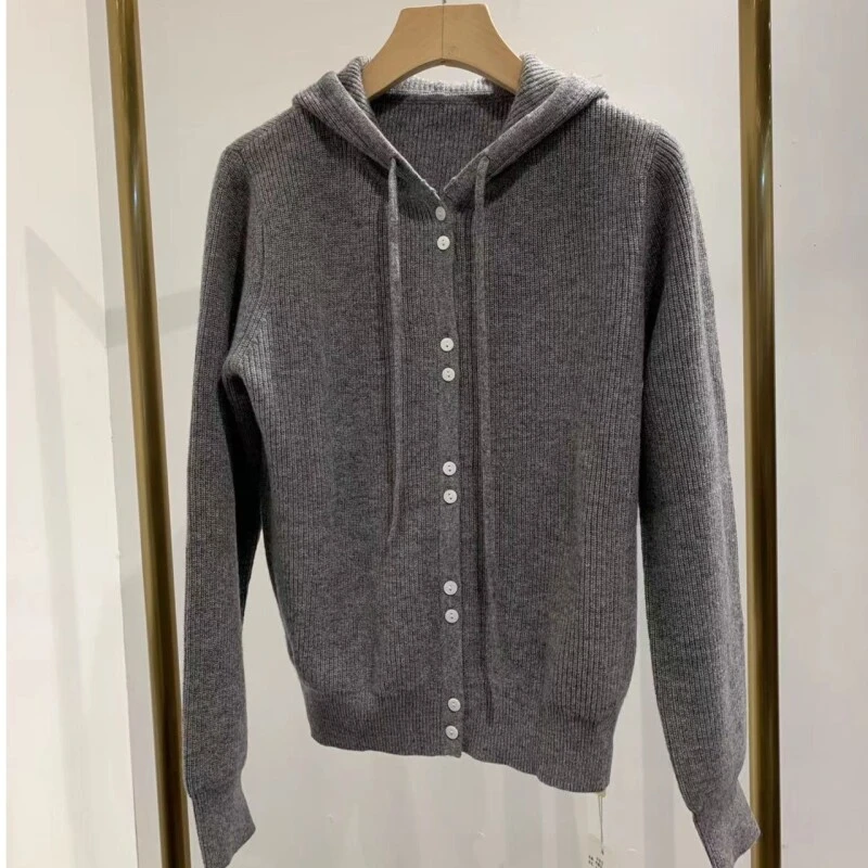 JIE NA YANG 轻奢230820简约休闲抽绳连帽羊绒衫