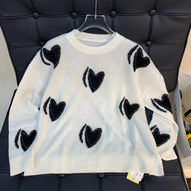 杰娜洋新款230105时尚百搭圆领立体提花落肩袖羊绒衫