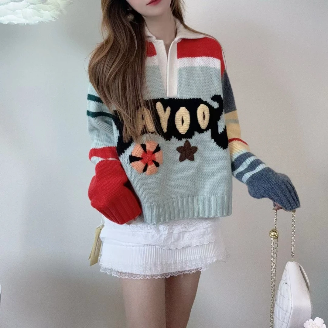 【100山羊绒】240753轻奢重工款羊绒衫小众设计款字母刺绣款时尚款