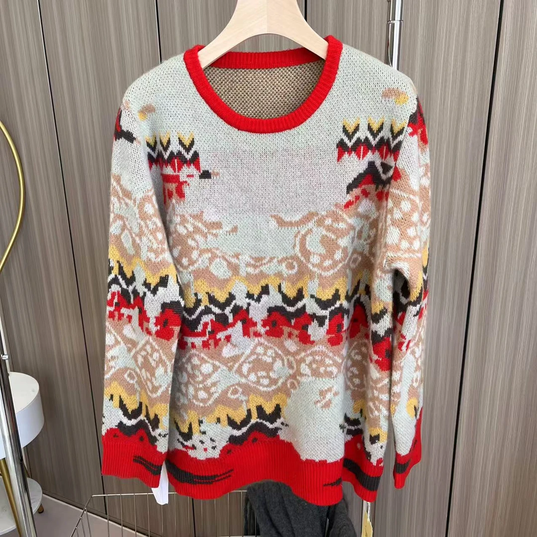 【百分百山羊绒】241839秋冬新款圆领羊绒衫重工提花设计百搭款