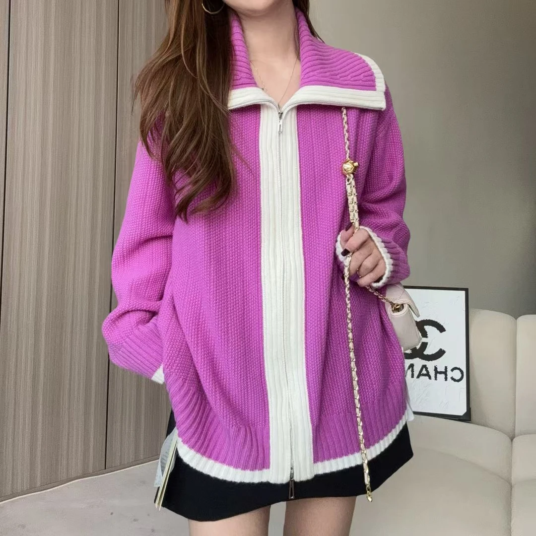 【芥花紫】241533东方紫山羊绒定色高级开衫山羊绒衫