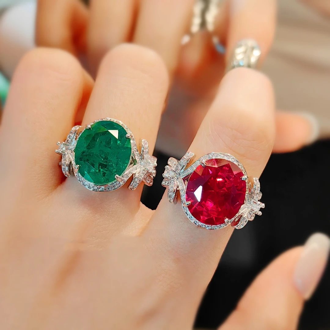 铜合金合成锆石戒指 Tc.4013经典蝴蝶结设计鸽红戒指红刚轻奢时尚