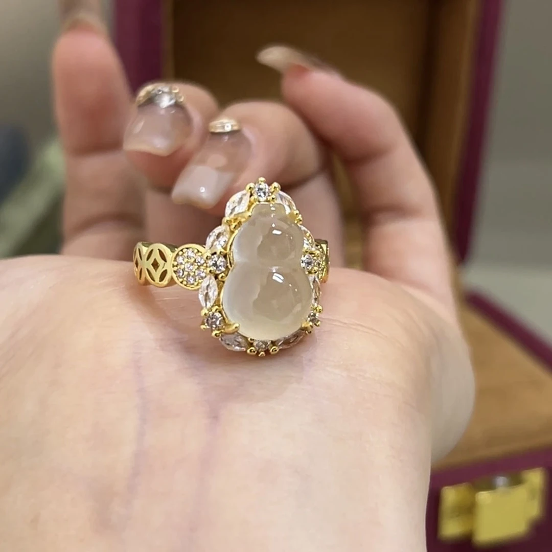 铜合金合成锆石戒指 Tc.3178复古轻奢金钱葫芦戒指独特高级感小众