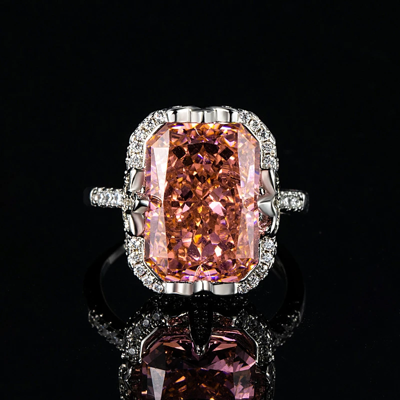 铜合金戒指 Tc.9001帕帕高碳钻冰花切豪镶长方戒指气质轻奢时尚