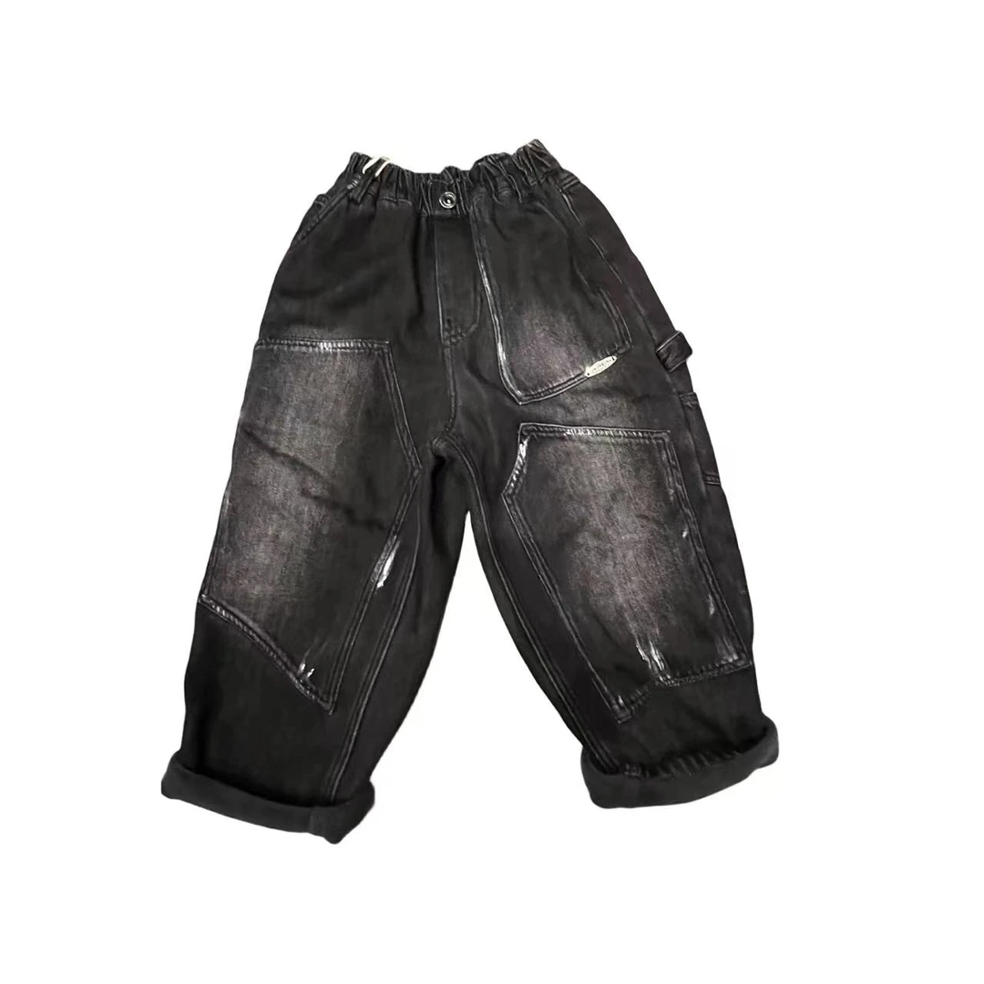 蛋蛋家【福利款】黑色油漆喷涂口袋裤9807