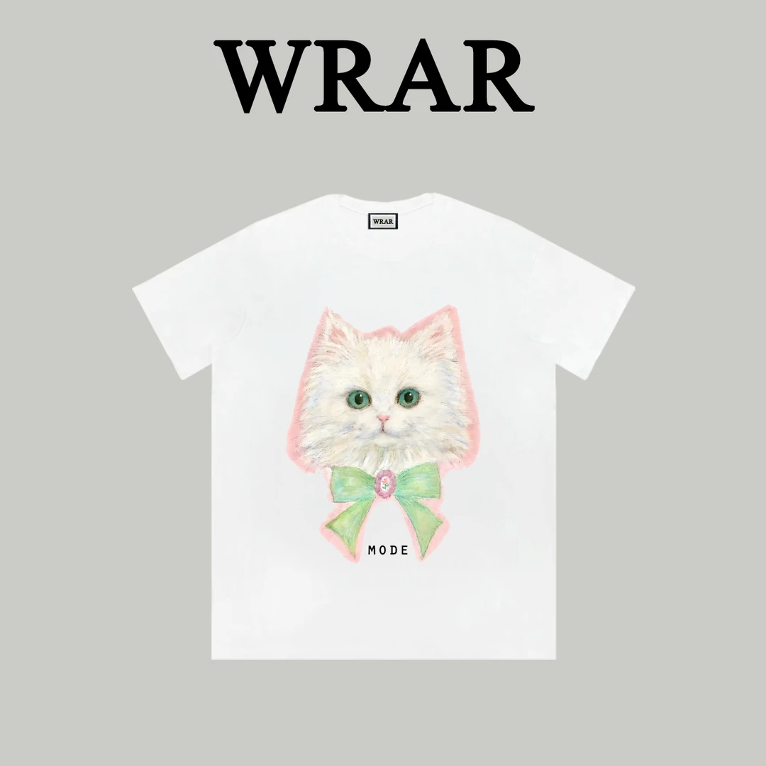 【郭一一专属】领结猫咪 新品潮流简约透气宽松半袖动漫时尚印花