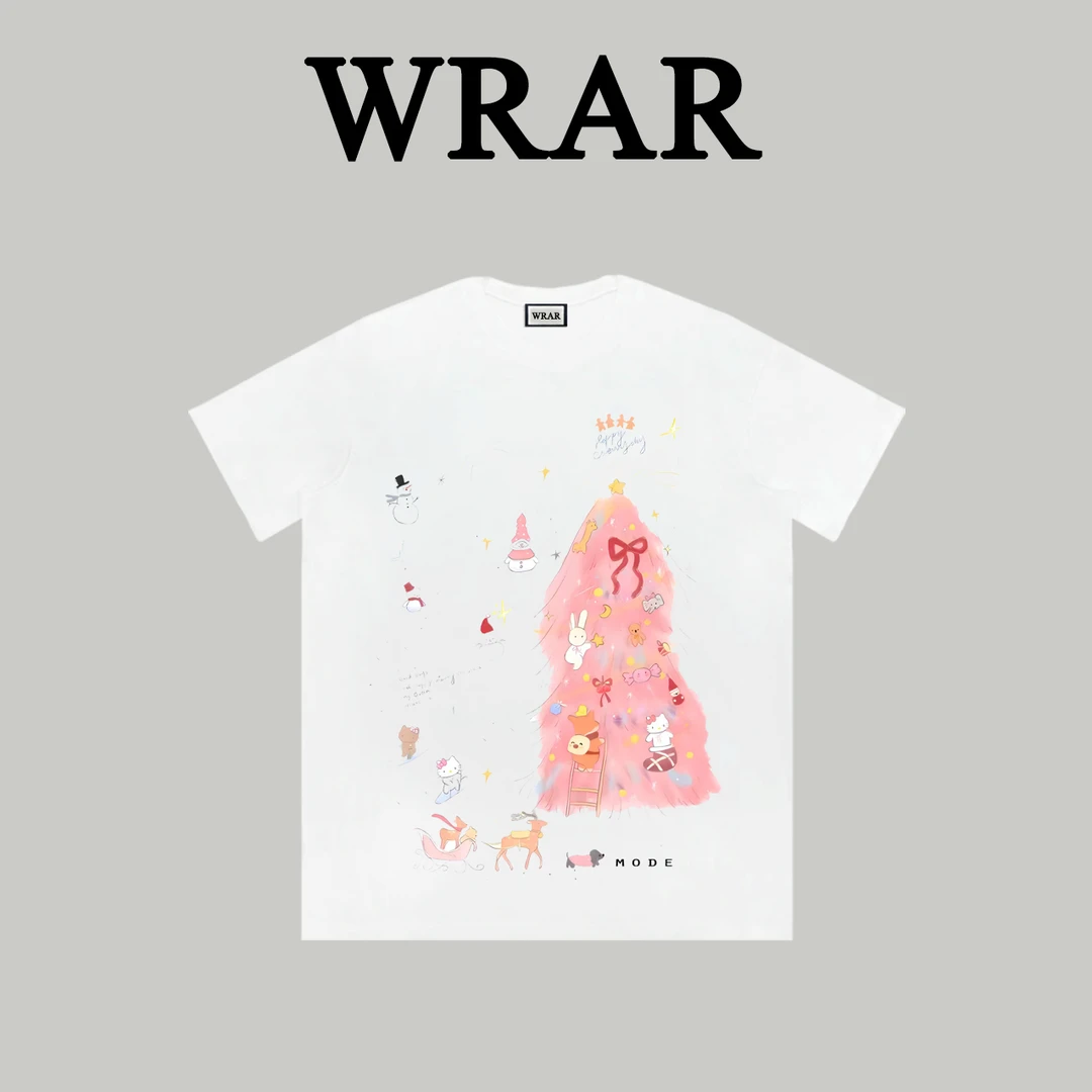 【郭一一专属】粉色圣诞树 新品潮流圆领透气宽松T恤情侣半袖
