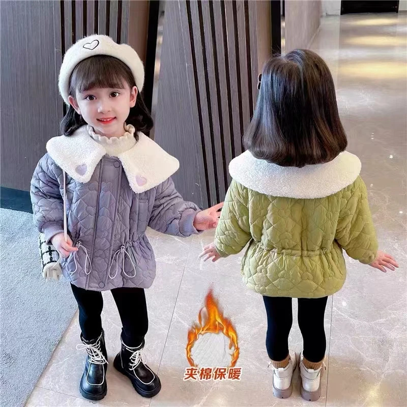2023女童冬装洋气韩版棉服女宝翻领加厚棉衣