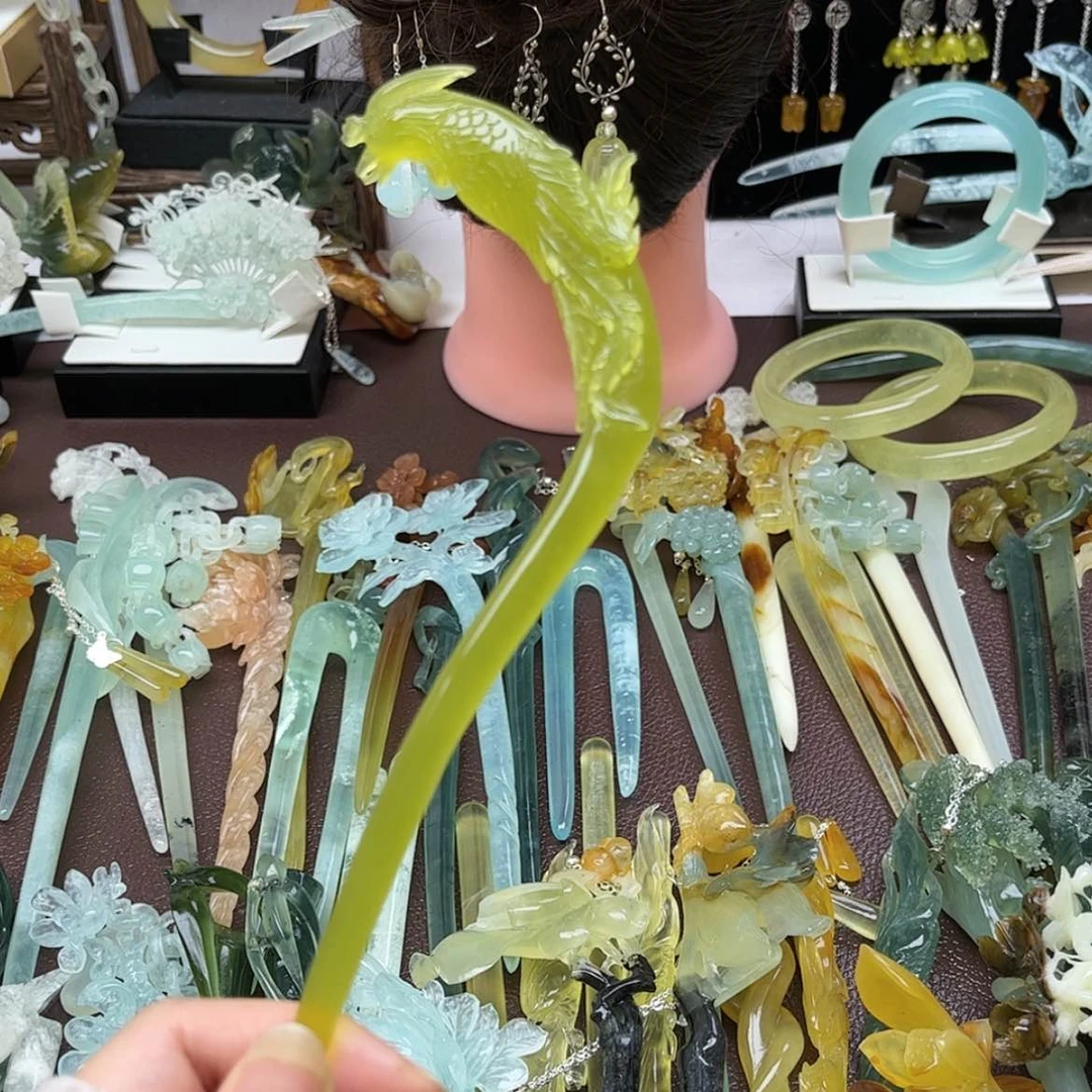 【闪购商品】蛇纹石玉发簪合金玥****妈
