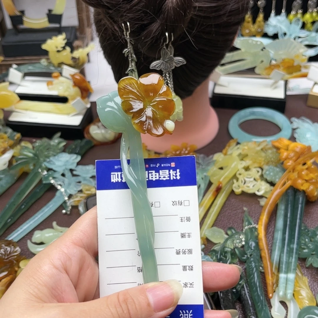 【闪购商品】蛇纹石玉发饰合金爆**儿