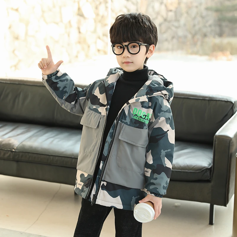 男童夹棉外套秋装新款中大童迷彩服男孩春秋季中大童休闲帅气上衣