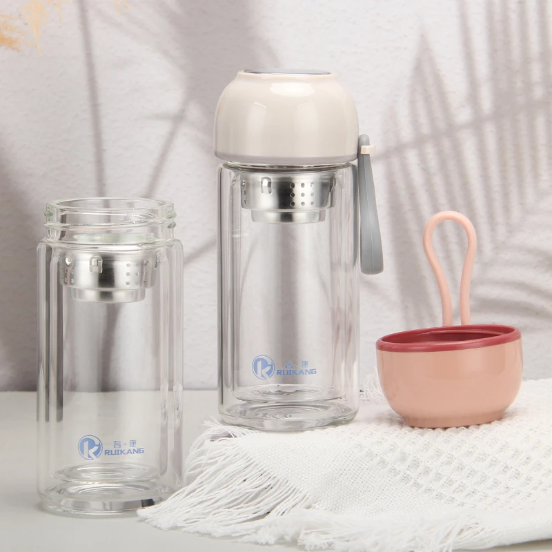 睿康玻璃杯女士便宜茶杯迷你小巧茶水分离杯网红水杯高硼硅玻璃