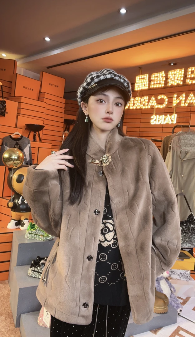 百搭8805贵妃貂长款大衣时尚女士秋冬气质韩版洋气保暖皮毛一体