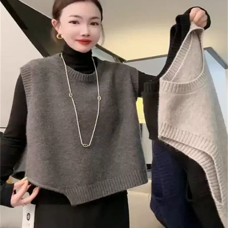欧货设计感不规则短款叠穿针织衫马甲女秋冬新款气质百搭毛衣外穿