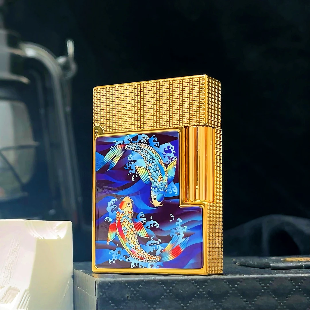 卡缇正品纯铜短款朗声充气打火机 【锦鲤】双鱼戏水