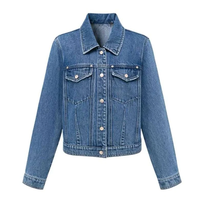 雅女装 复古长绒棉水洗牛仔外套 秋装2024新款XY301