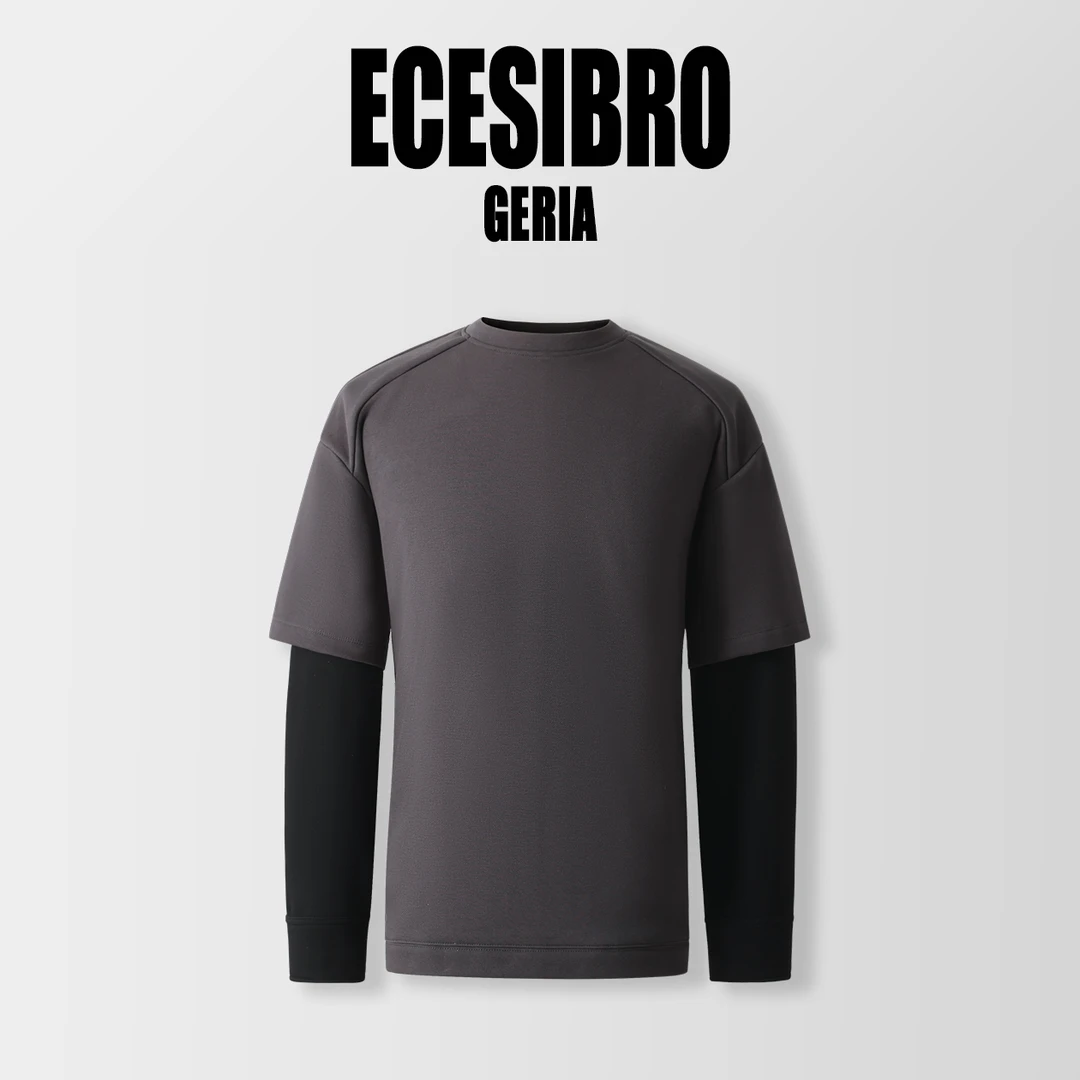 【桑蚕丝加绒卫衣】秋冬新款休闲撞色假两件拼接卫衣1003