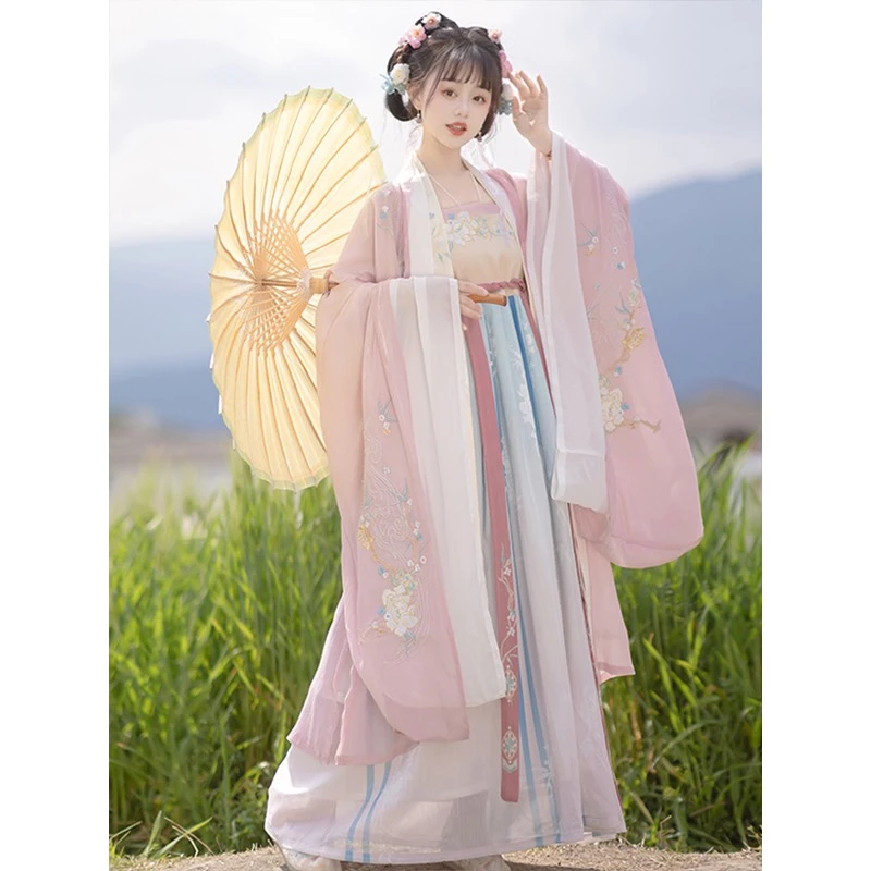 原创香沉蜜蜜汉服女唐制一片式诃子裙重工刺绣大袖衫春夏
