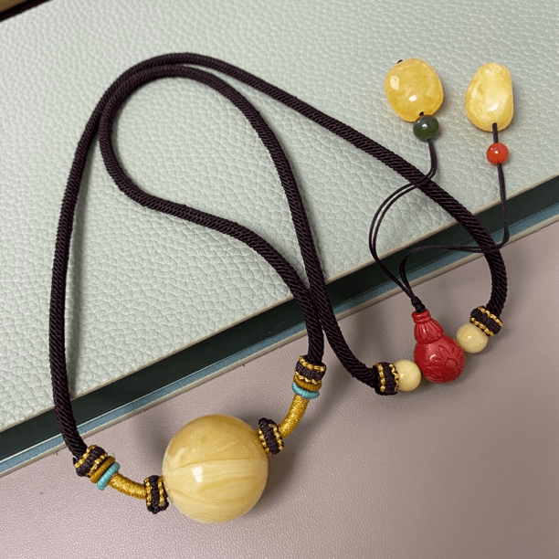 22.1毫米俄料浓蜡妖花蜜蜡锁骨链时尚男女珠宝毛衣链百搭项链溶洞