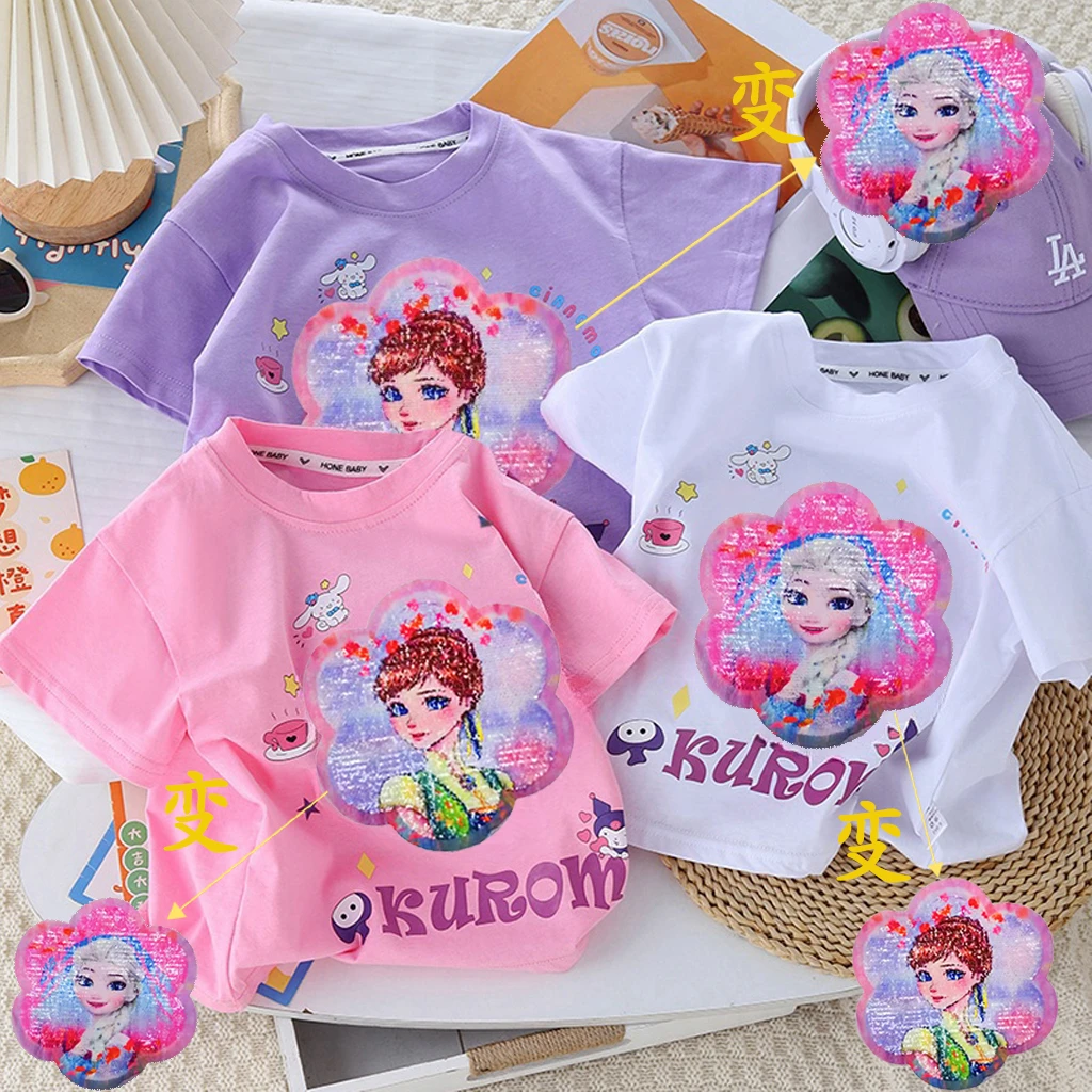 网红纯棉短袖女童服装夏季新款库洛米变脸洋气女孩t恤中小童上衣